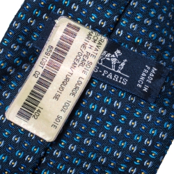Pre Owned Hermes Marine Blue H Pearl Pattern Heavy Silk Tie