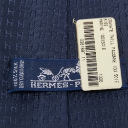 Pre Owned Hermes Navy Blue Faconnee H Silk Jacquard Classic Tie