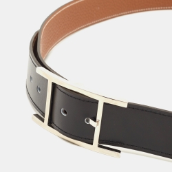 Pre Owned Hermès Gold/Black Togo/Box Leather Hapi Belt 105CM