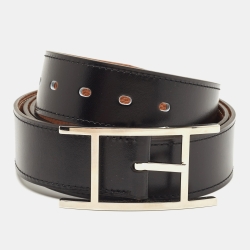 Pre Owned Hermès Gold/Black Togo/Box Leather Hapi Belt 105CM