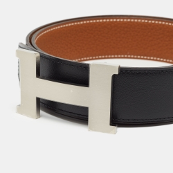 Pre Owned Hermès Black/Gold Chamonix and Togo Constance H Reversible Belt 100CM