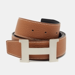 Pre Owned Hermès Black/Gold Chamonix and Togo Constance H Reversible Belt 100CM