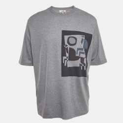 Pre Owned Hermès Grey Velky Lov Embossed Cotton T-Shirt XL