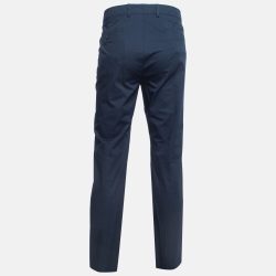 Pre Owned Hermes Navy Blue Cotton Stretch Slim Serge de Trousers XL