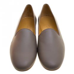 Hermes Grey Leather Gaspard Loafers Size 46