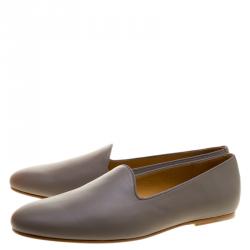 Hermes Grey Leather Gaspard Loafers Size 46