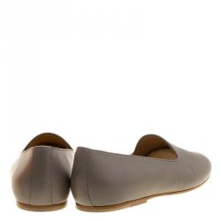 Hermes Grey Leather Gaspard Loafers Size 46