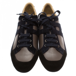 Pre Owned Hermes Tricolor Leather And Suede Tie Break Sneakers Size 45