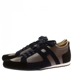 Pre Owned Hermes Tricolor Leather And Suede Tie Break Sneakers Size 45