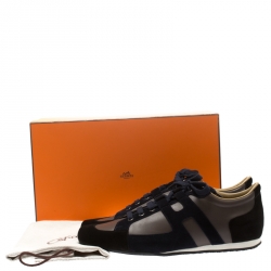 Pre Owned Hermes Tricolor Leather And Suede Tie Break Sneakers Size 45