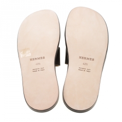 Hermes Black Leather Izmir Sandals Size 42.5