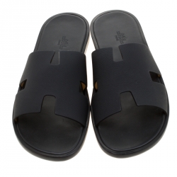 Hermes Black Leather Izmir Sandals Size 42.5