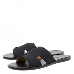 Hermes Black Leather Izmir Sandals Size 42.5
