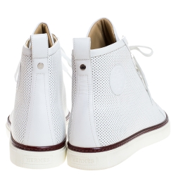 Hermes White Perforated Leather Jimmy High Top Sneakers Size 43