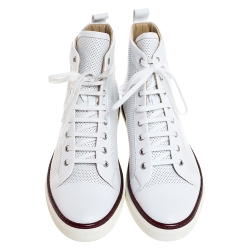 Hermes White Perforated Leather Jimmy High Top Sneakers Size 43