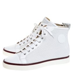 Hermes White Perforated Leather Jimmy High Top Sneakers Size 43