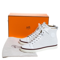 Hermes White Perforated Leather Jimmy High Top Sneakers Size 43