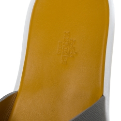 Hermes Grey/Yellow Leather Izmir Flat Slides Size 42