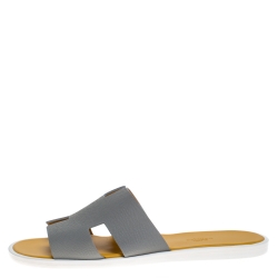 Hermes Grey/Yellow Leather Izmir Flat Slides Size 42