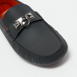 Pre Owned Hermes Black Leather Irving Loafers Size 41.5