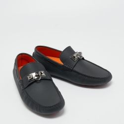 Pre Owned Hermes Black Leather Irving Loafers Size 41.5