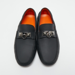 Pre Owned Hermes Black Leather Irving Loafers Size 41.5
