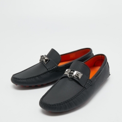 Pre Owned Hermes Black Leather Irving Loafers Size 41.5