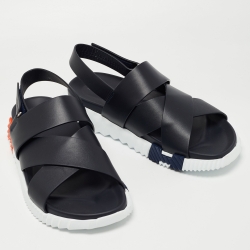 Hermes Black Leather Electric Sandals Size 43.5 