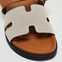 Hermes Beige/Brown Canvas and Leather Chypre Sandals Size 43