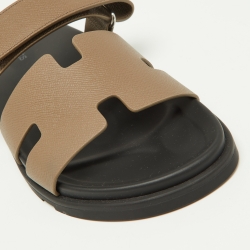 Pre Owned Hermes Brown Leather Chypre Velcro Strap Flat Sandals Size 41