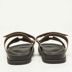 Pre Owned Hermes Brown Leather Chypre Velcro Strap Flat Sandals Size 41
