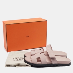 Hermès Pink Suede Chypre Flat Slides Size 42