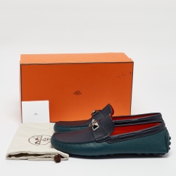 مملوكة مسبقًا Hermès Green/Navy Blue Leather Irving Loafers Size 43.5