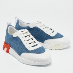 Hermès Blue/White Leather Bouncing Sneakers Size 39