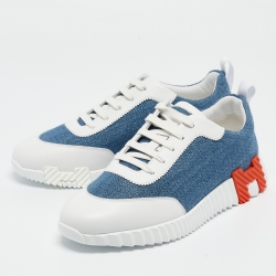 Hermès Blue/White Leather Bouncing Sneakers Size 39