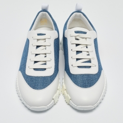 Hermès Blue/White Leather Bouncing Sneakers Size 39