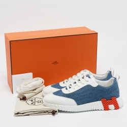Hermès Blue/White Leather Bouncing Sneakers Size 39