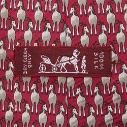 Pre Owned Hermes Pink Whimsical Horses Print Silk Classic Tie