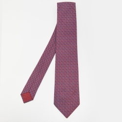 Hermes Burgundy Multicolor Dot Pattern Silk Tie