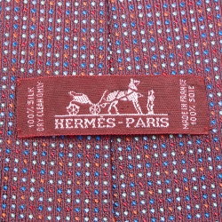 Hermes Burgundy Multicolor Dot Pattern Silk Tie
