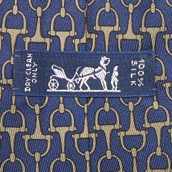 Pre Owned Hermès Navy Blue Horse Bit Print Silk Classic Tie