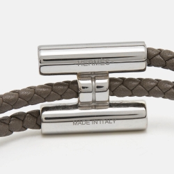 مملوكة مسبقًا Hermès ermes Tournis Leather Palladium Plated Bracelet