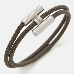 مملوكة مسبقًا Hermès ermes Tournis Leather Palladium Plated Bracelet