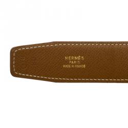 Pre Owned Hermes Black/Brown Leather H Buckle Reversible Belt 80 CM