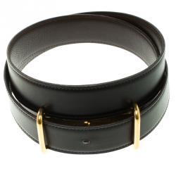 Pre Owned Hermes Black/Dark Brown Box Calf Leather Idem Reversible Belt 80CM