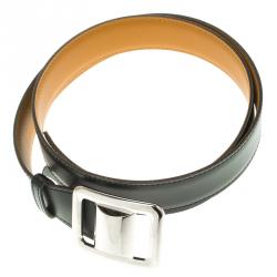 Pre Owned Hermes Black/Brown Box Calf Leather Reversible Buckle Belt 85CM