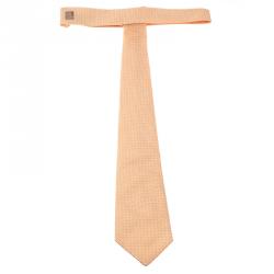 Pre Owned Hermes Orange Jacquard Patterned Silk Tie