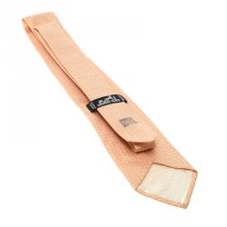 Pre Owned Hermes Orange Jacquard Patterned Silk Tie