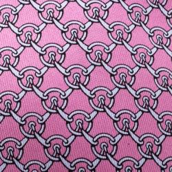 Pre Owned Hermes Pink Chain Link Printed Silk Tie