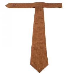 Pre Owned Hermes Orange and Black Jacquard Patterned Silk Tie
